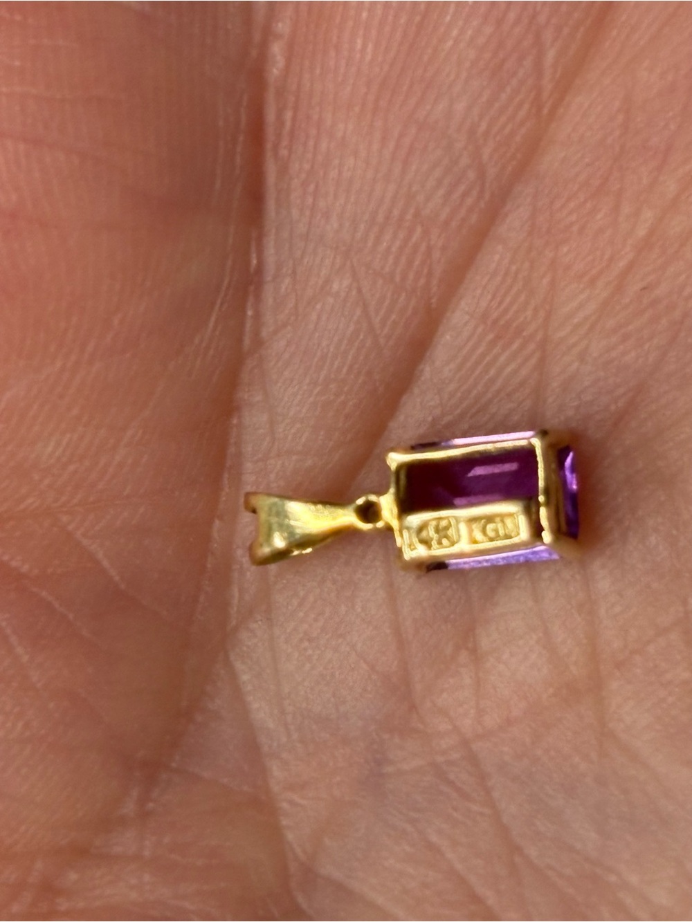 14K gold dainty amethyst and diamond pendant. - Picture 2 of 2